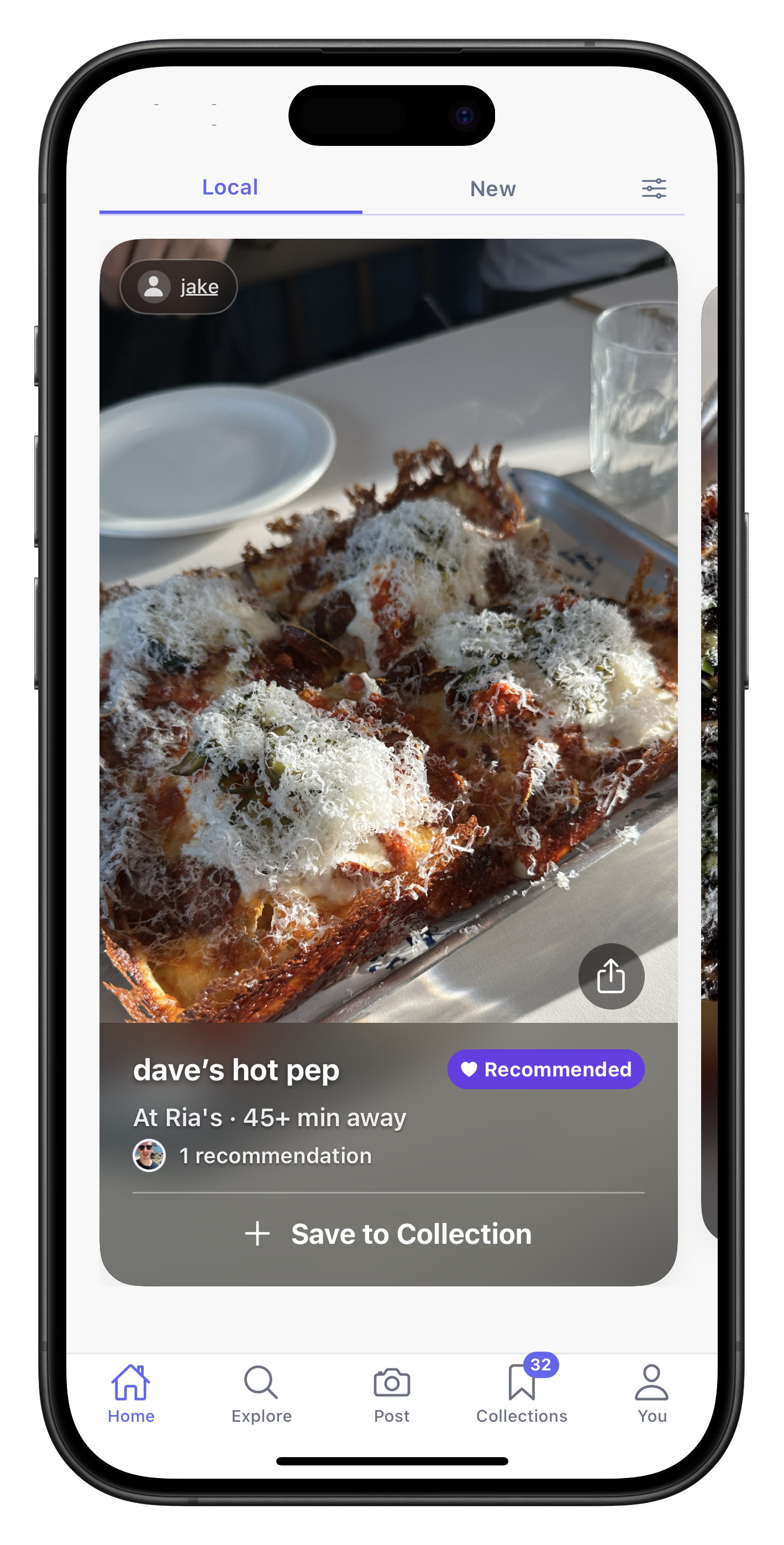 Recommends iPhone app: local dish feed with a pizza recommendation